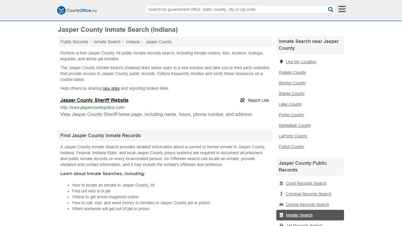 Inmate Search - Jasper County, IN (Inmate Rosters & Locators)