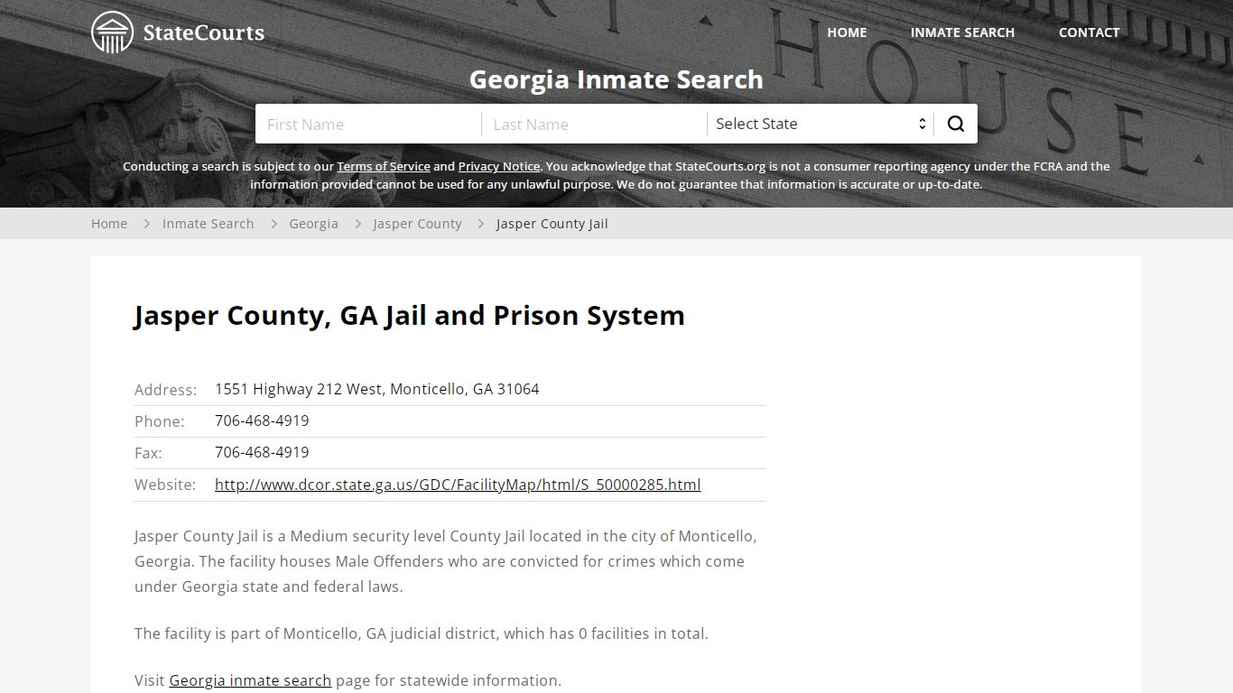 Jasper County Jail Inmate Records Search, Georgia - StateCourts